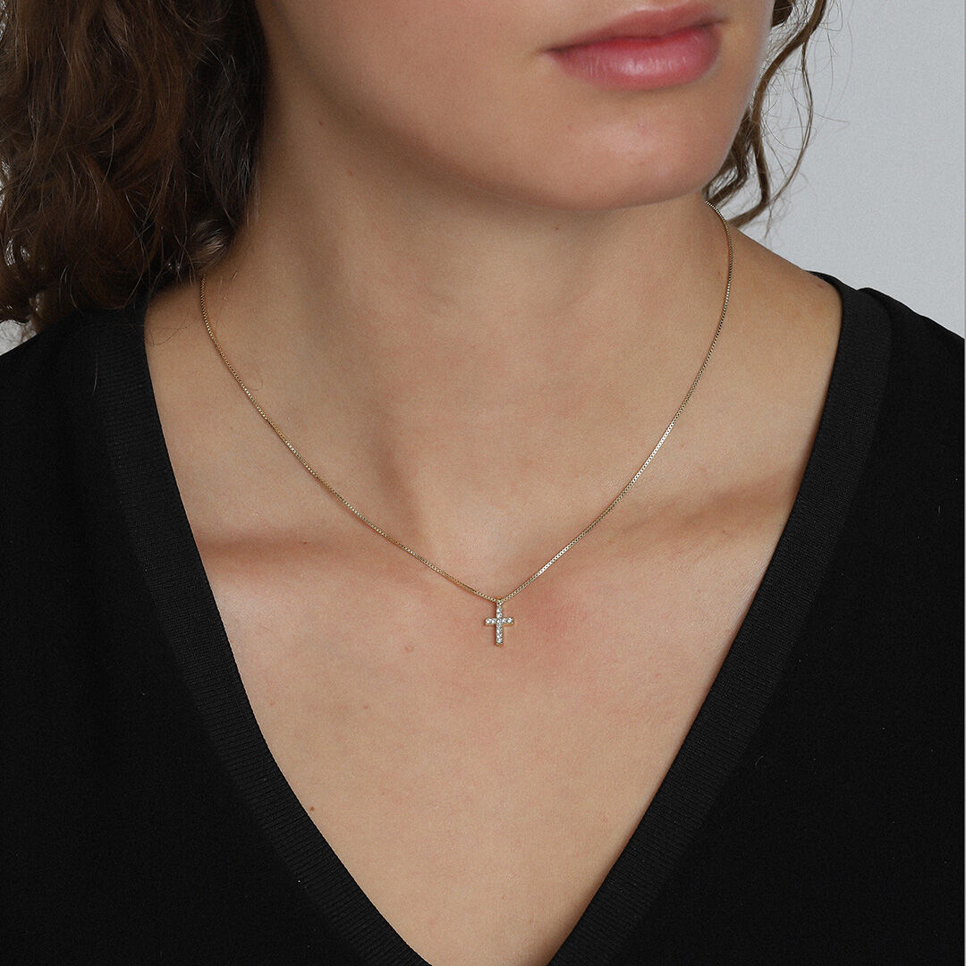 Halsk&aelig;de, Clara, Guldbelagt, Krystal