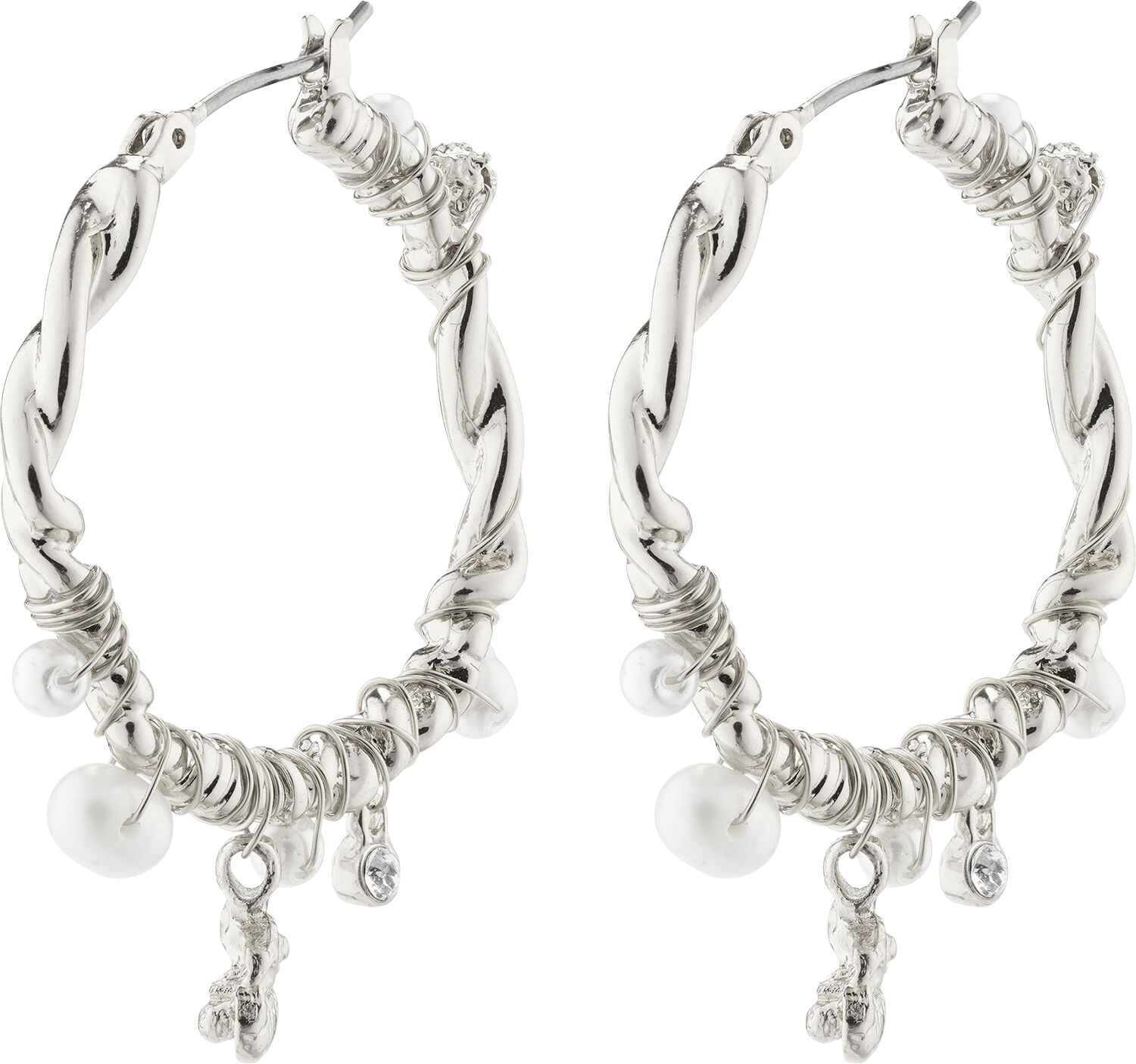 ANA pearl & crystal hoops silver-plated