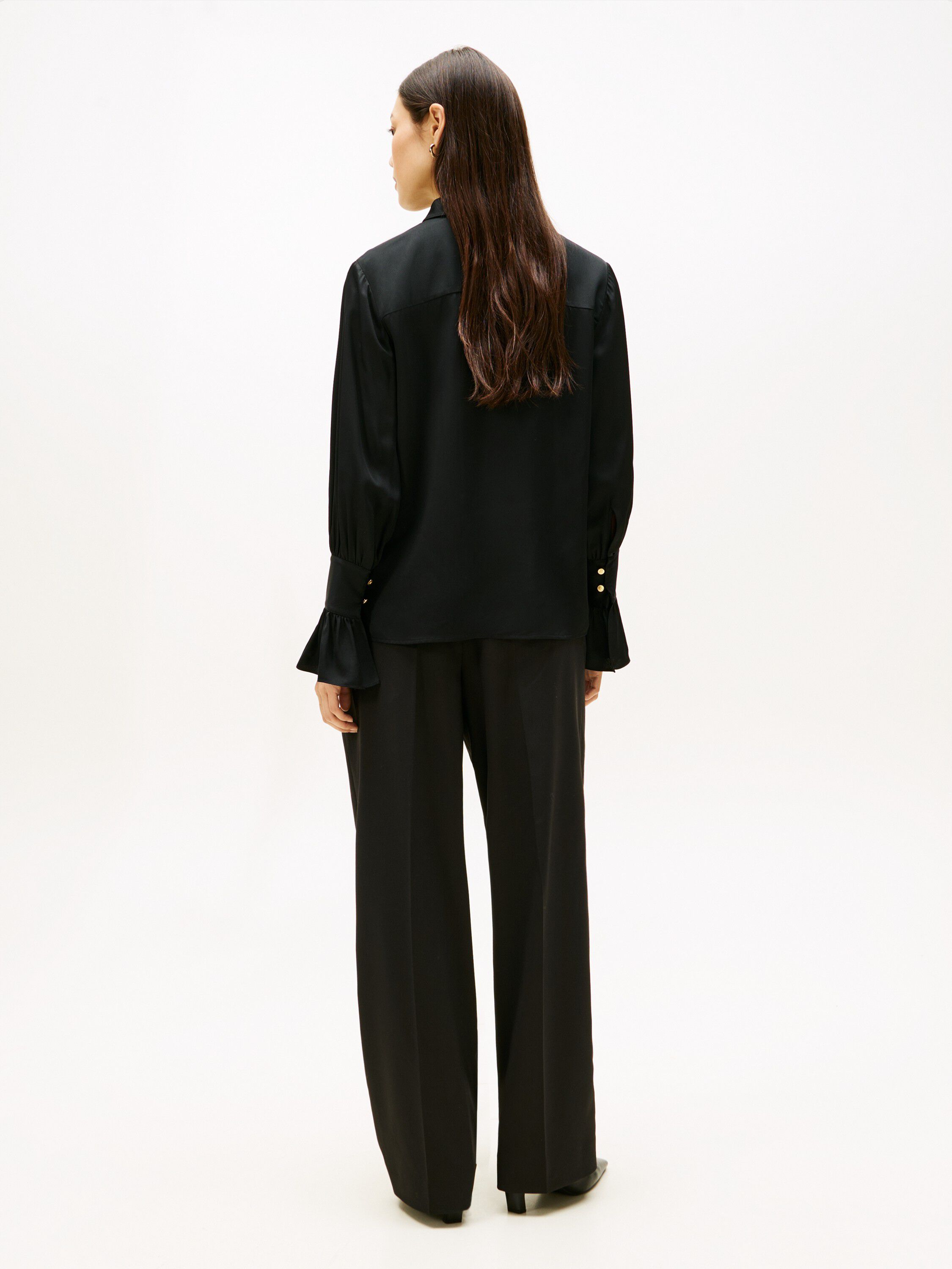 SATEEN RUFFLE CUFF LS SHIRT