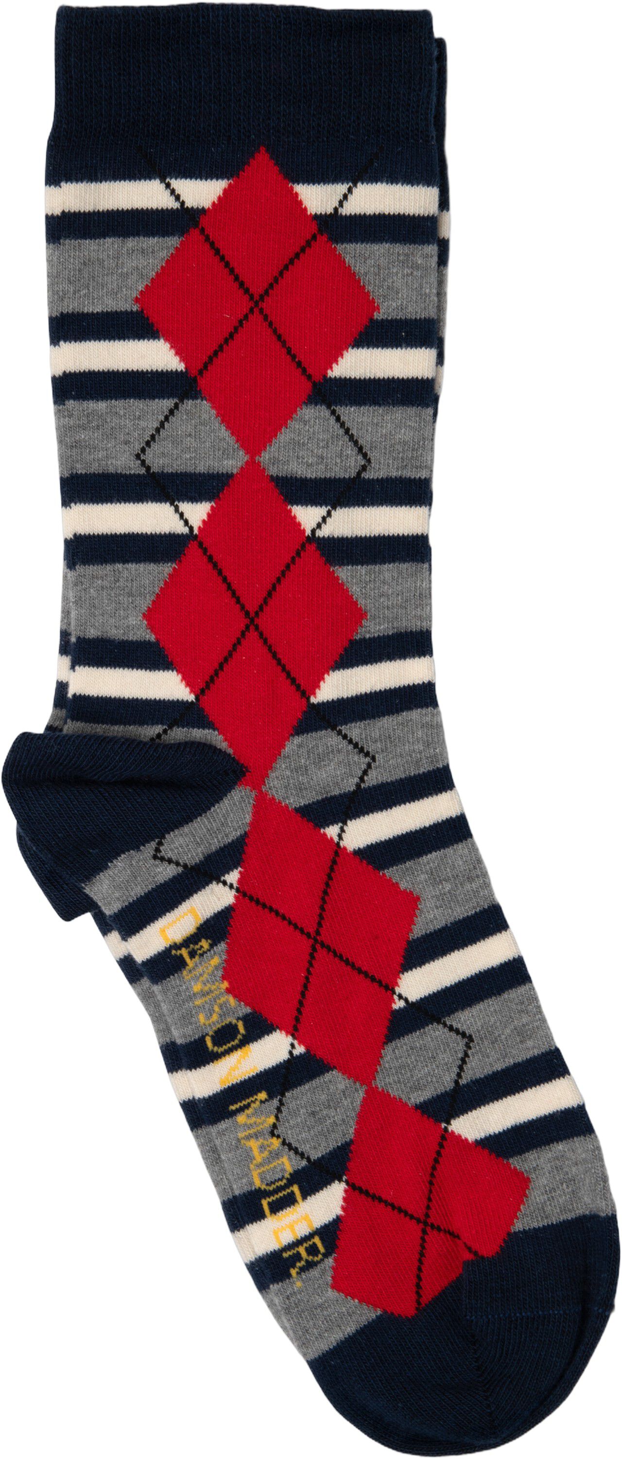 CALF LENGTH SOCKS IN NAVY & GREY MARL ARGYLE