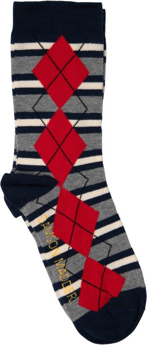 CALF LENGTH SOCKS IN NAVY & GREY MARL ARGYLE