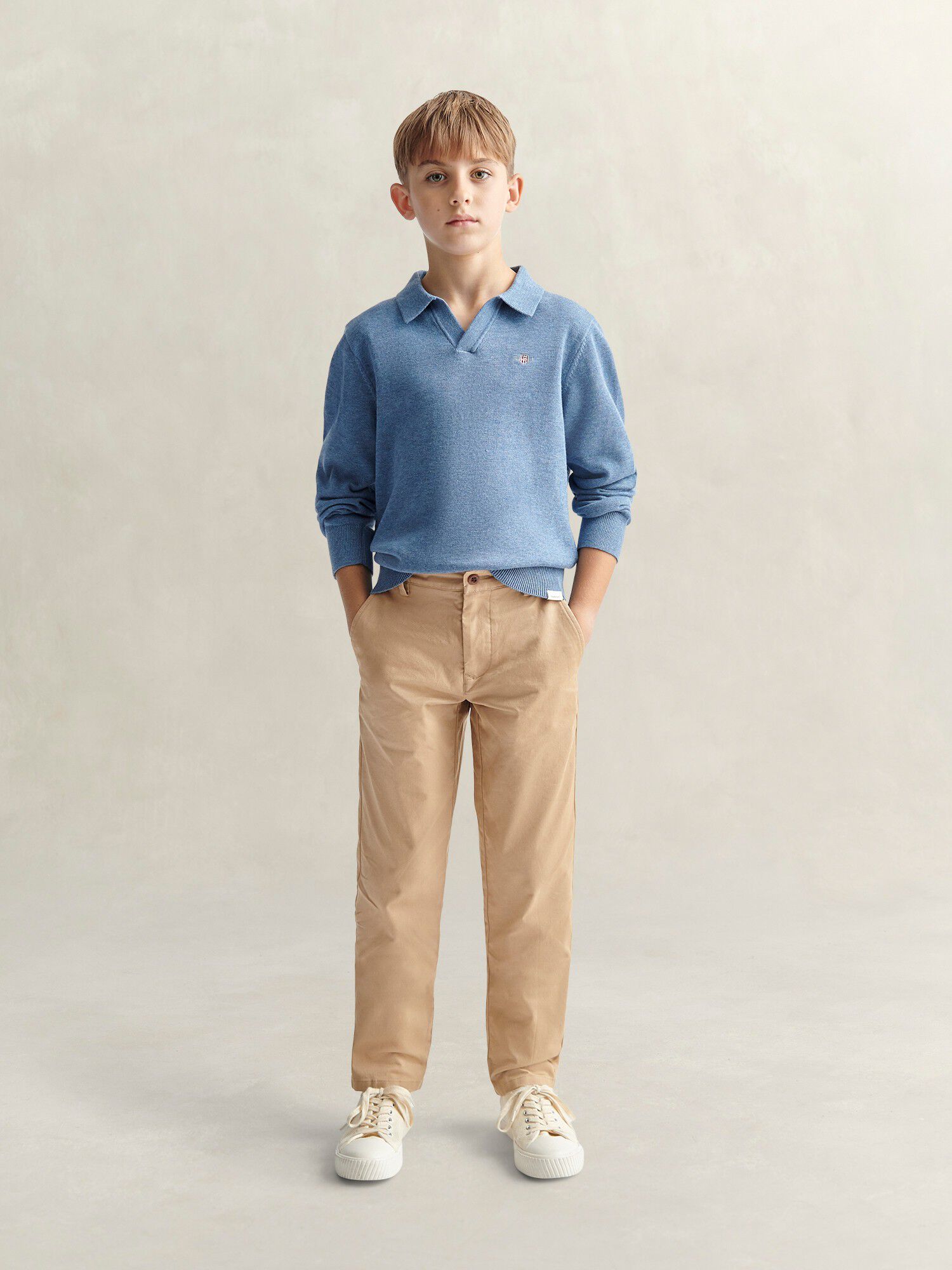 Shield Knitted V Neck Ls Polo