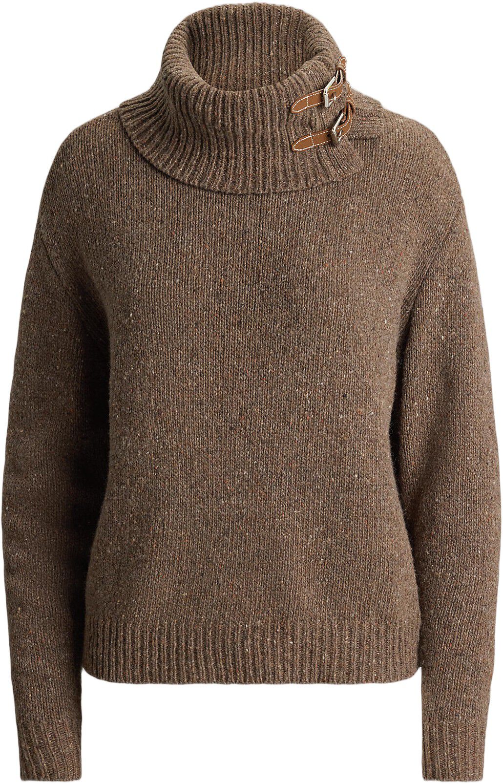 Buckle-Trim M&eacute;lange Turtleneck Sweater