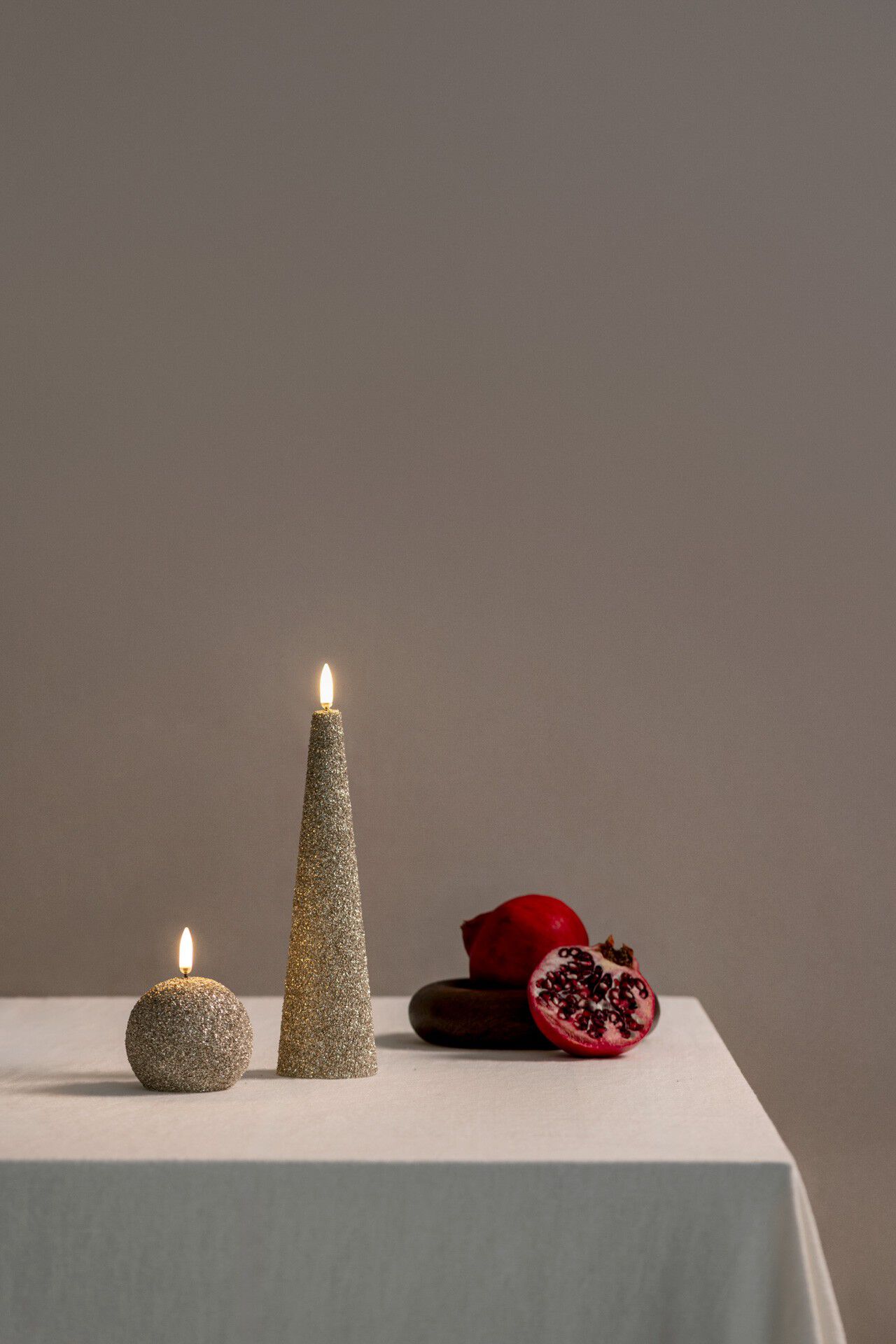 LED round candle, Champagne, Glitter, 7x7 cm