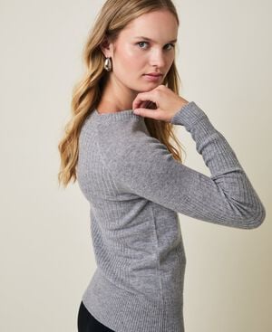 Aveline strik med rund hals - Grey Melange