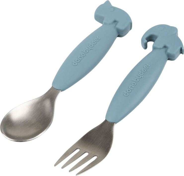 Easy-grip ske og gaffel sæt Deer friends Blå