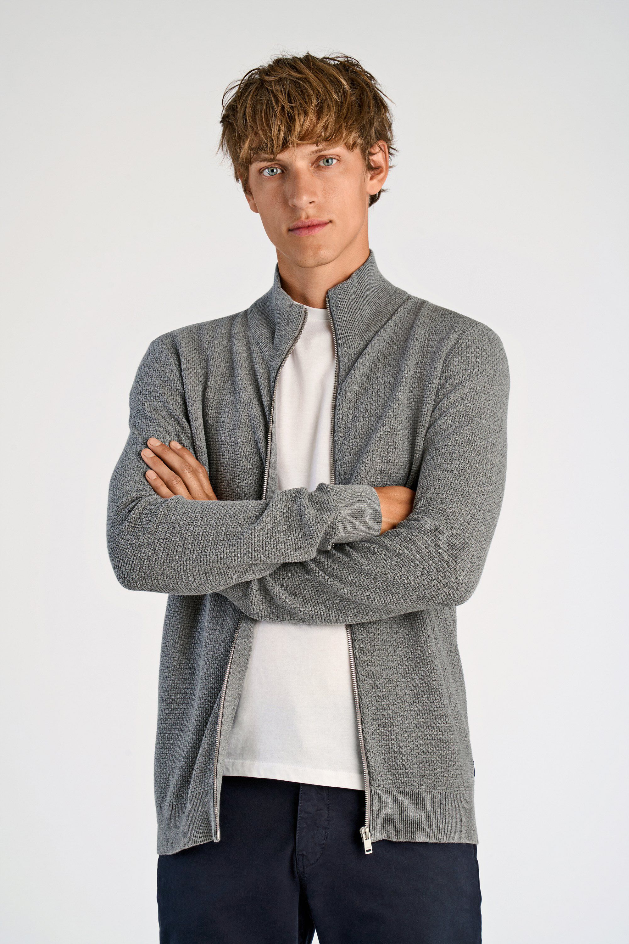 Recycle structure zip cardigan