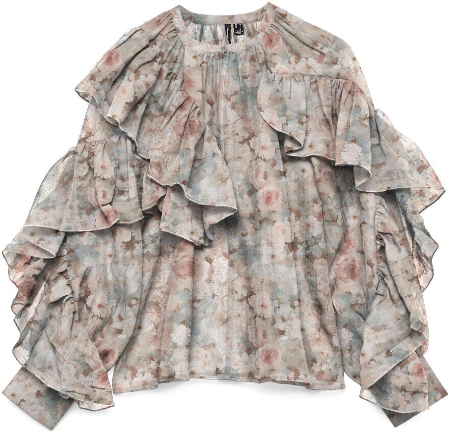 Vmsabrina Ls O-Neck Flounce Top Wvn Exp