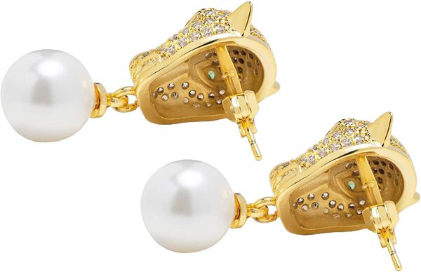 Women's Panther Earring with Pearl Drop