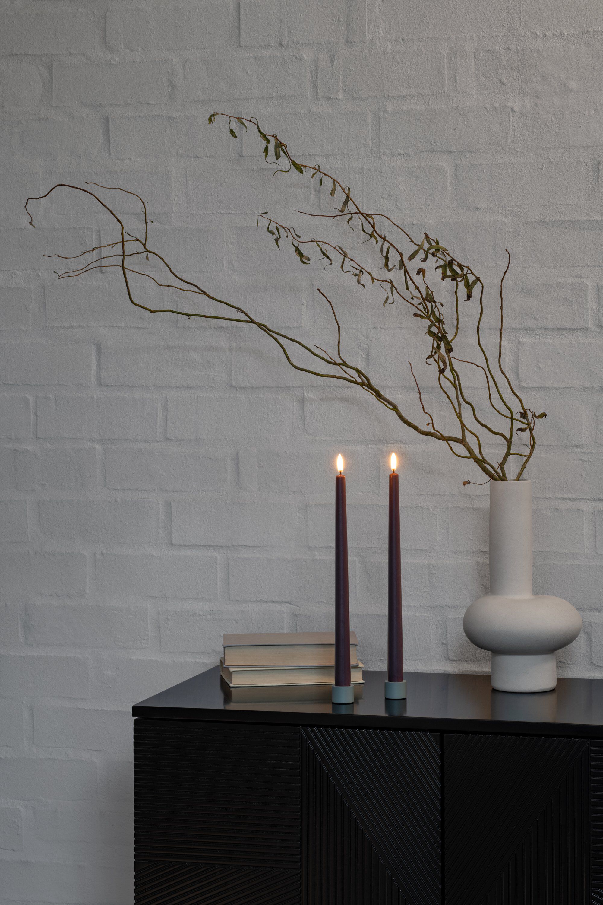 LED slim taper candle, Dusty Mulberry, Smooth, 2-pack, 2,3x32 cm