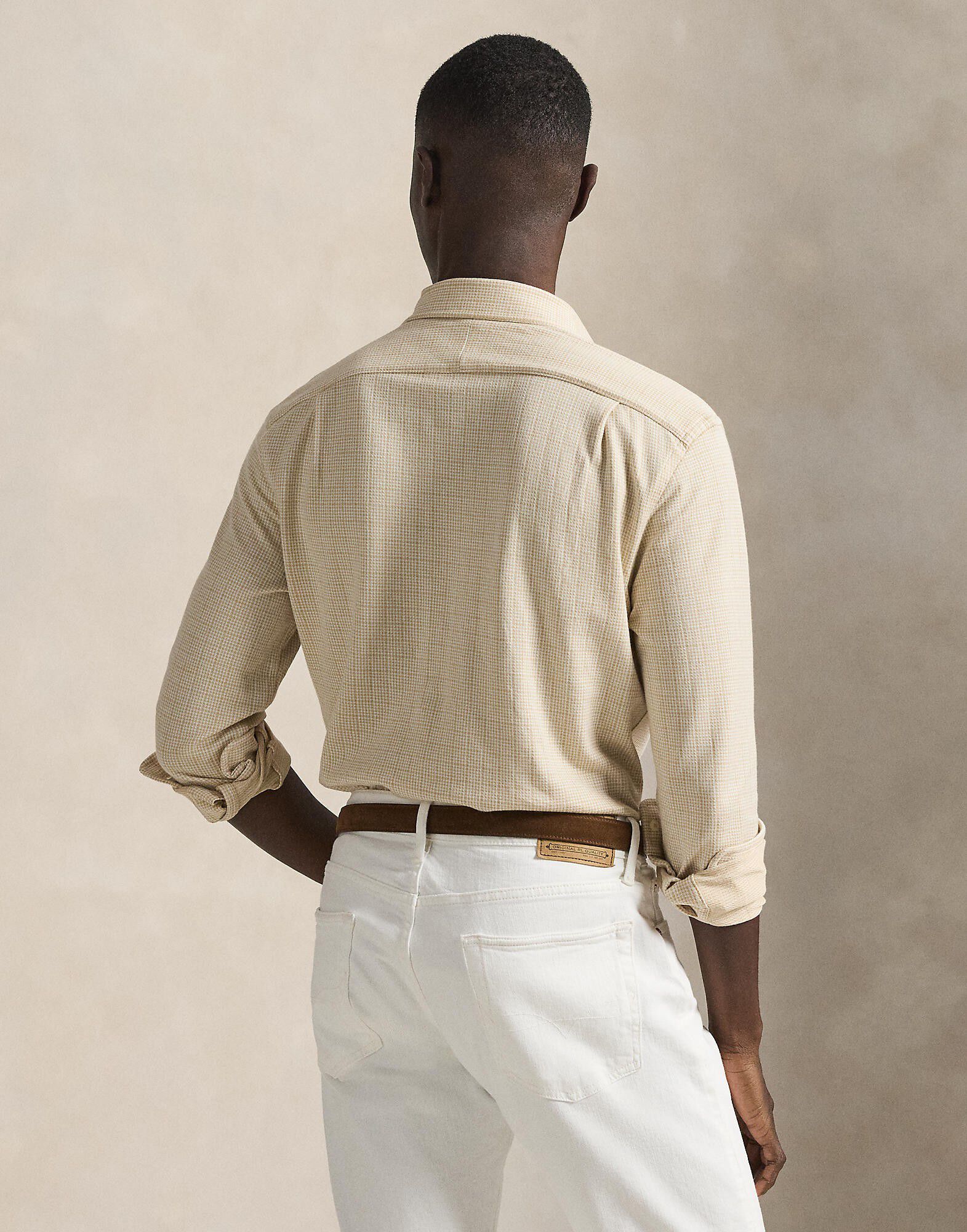 Plaid Jersey Spread-Collar Shirt