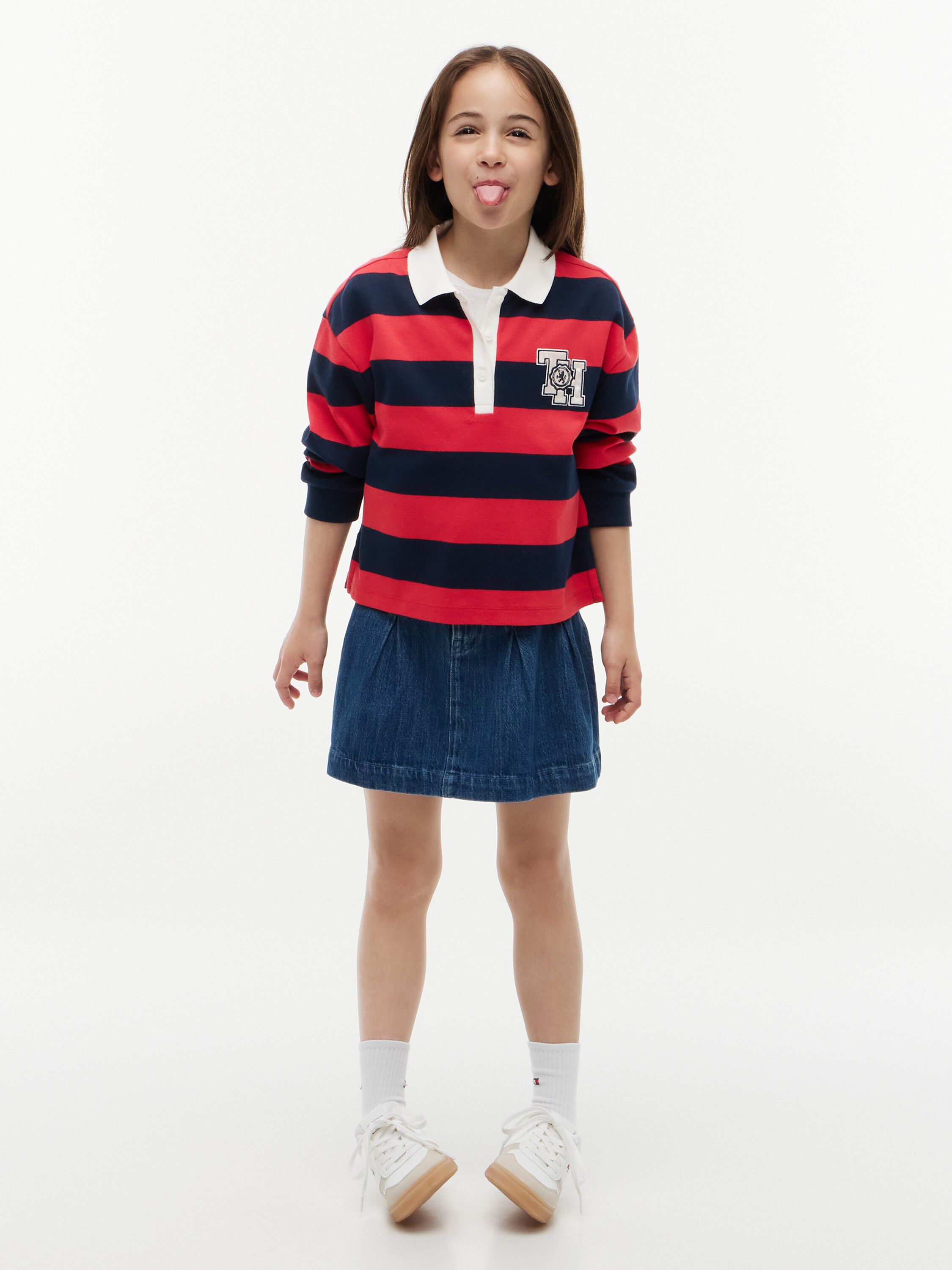 Relaxed Fit Stripe Long Sleeve Polo Shirt
