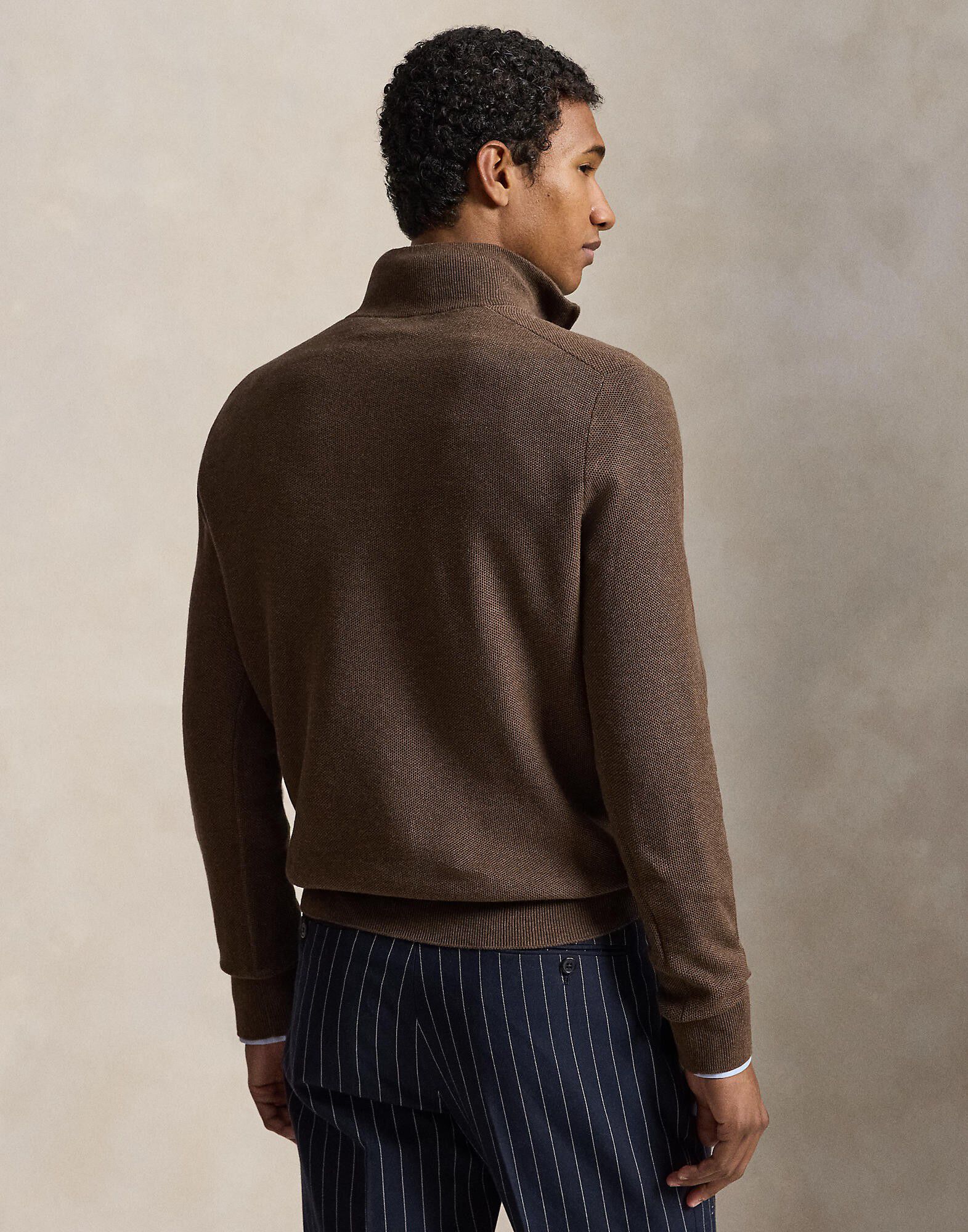 Mesh-Knit Cotton Quarter-Zip Sweater