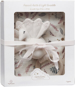 GIFT BOX: SWADDLE & PEACOCK RATTLE