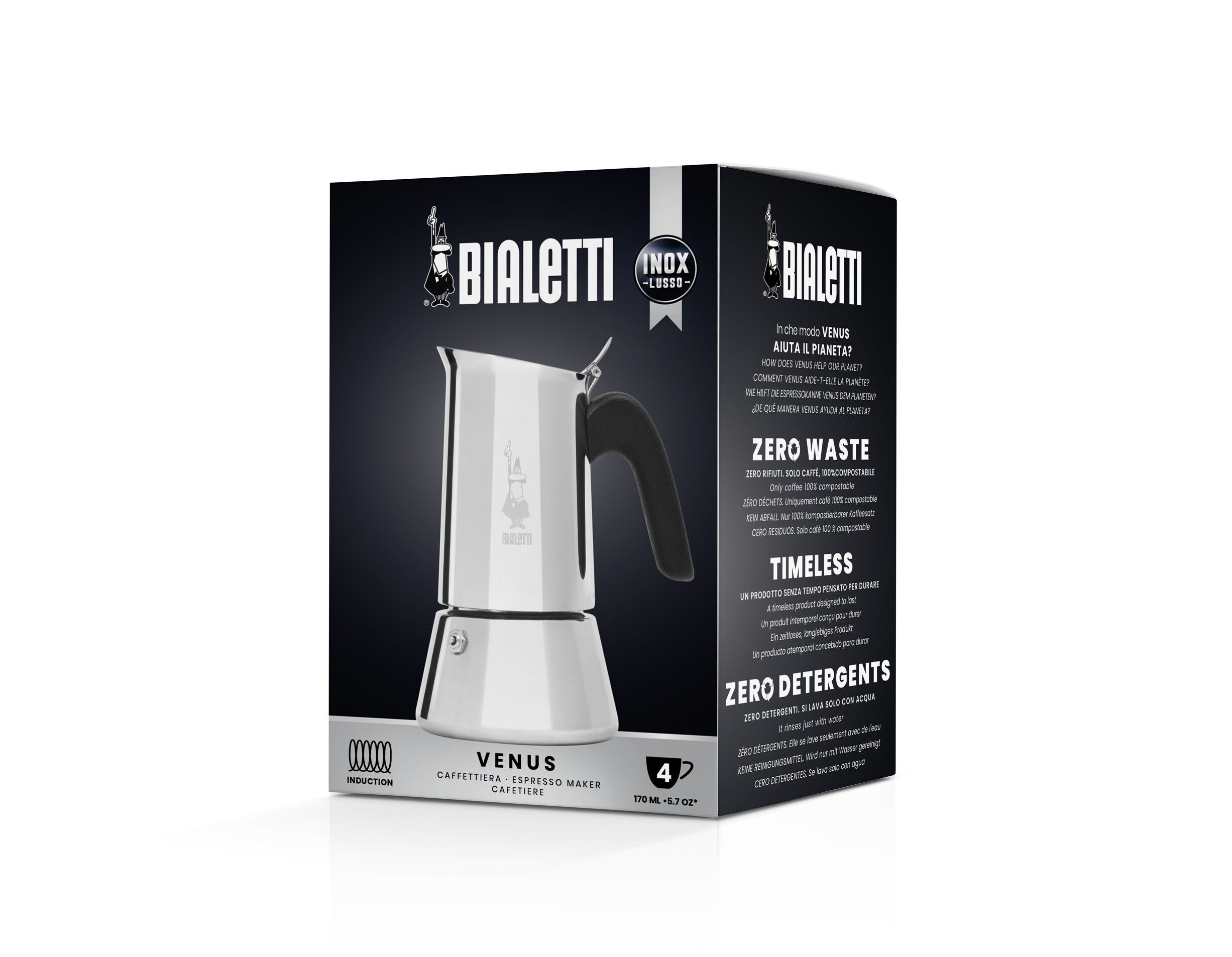 Espressokande Venus, 4 kop St&aring;l Bialetti