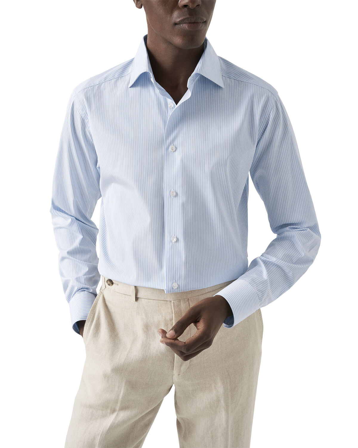 Slim Fit Light Blue Bengal Striped Elevated Poplin Shirt