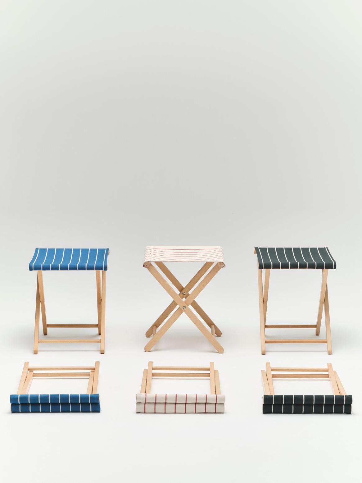 Outdoor Market Folding Stool - Blue with beige stripe -