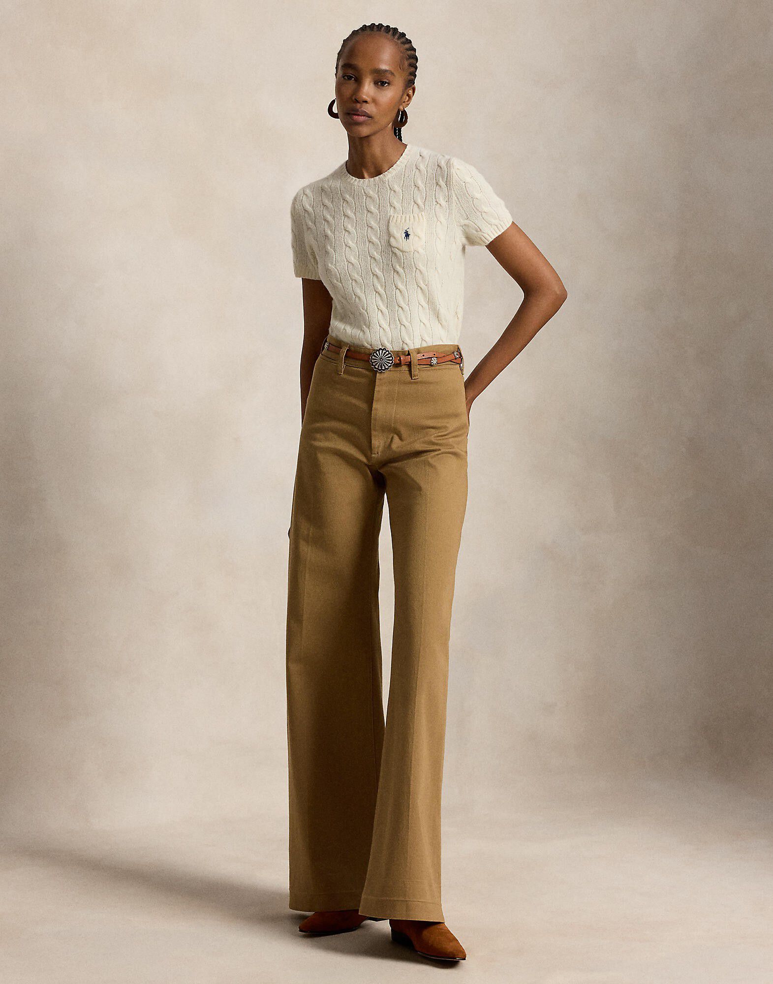 Cable Wool-Cashmere Short-Sleeve Sweater
