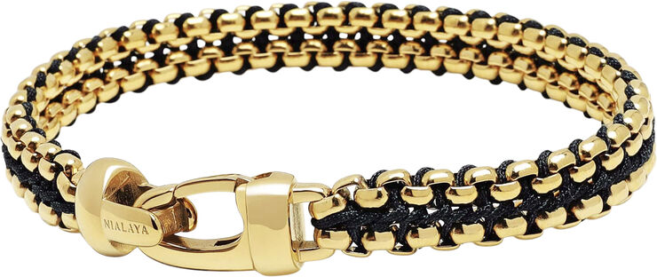 Men's Black Woven 8mm Box Chain Bracelet in Gold