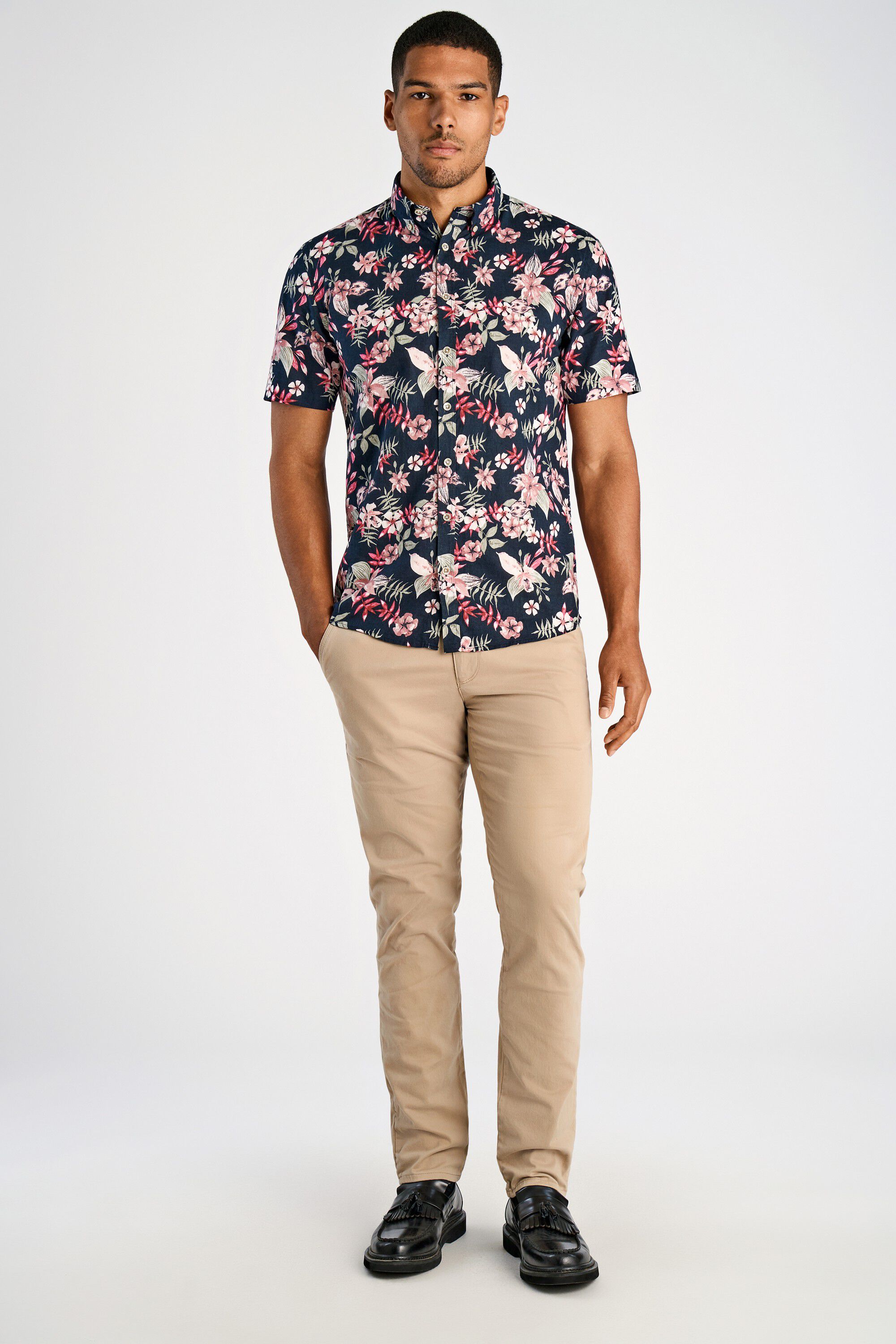 Printed cotton/linen shirt S/S