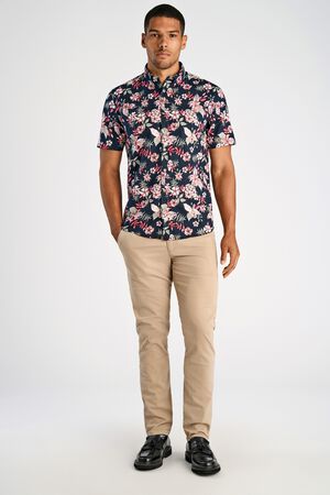 Printed cotton/linen shirt S/S