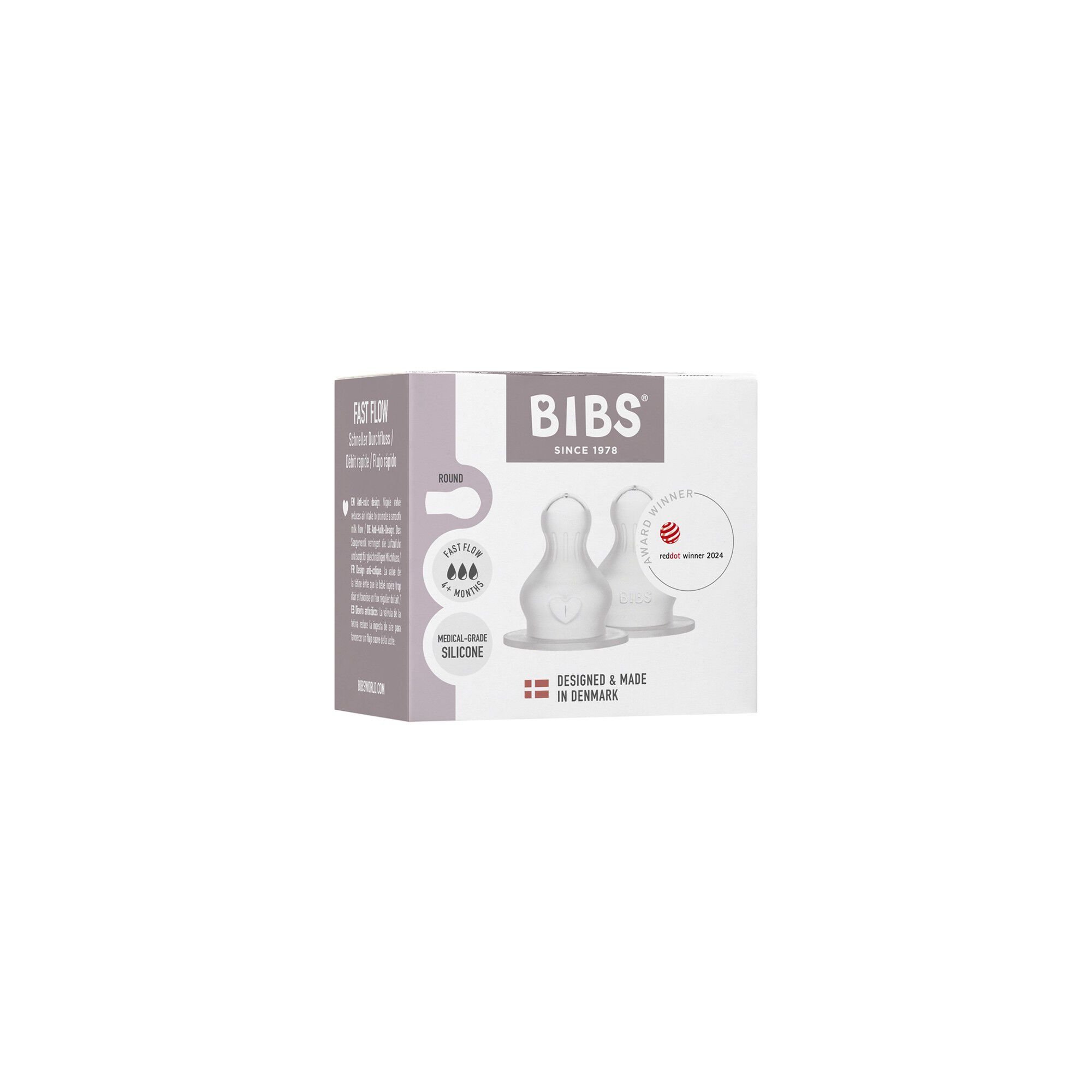 BIBS Baby Bottle Nipple Round Silicone 2 pack Fast Flow