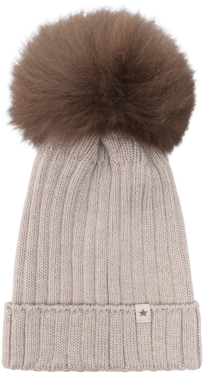 Hat Knit Alpaca Pompom