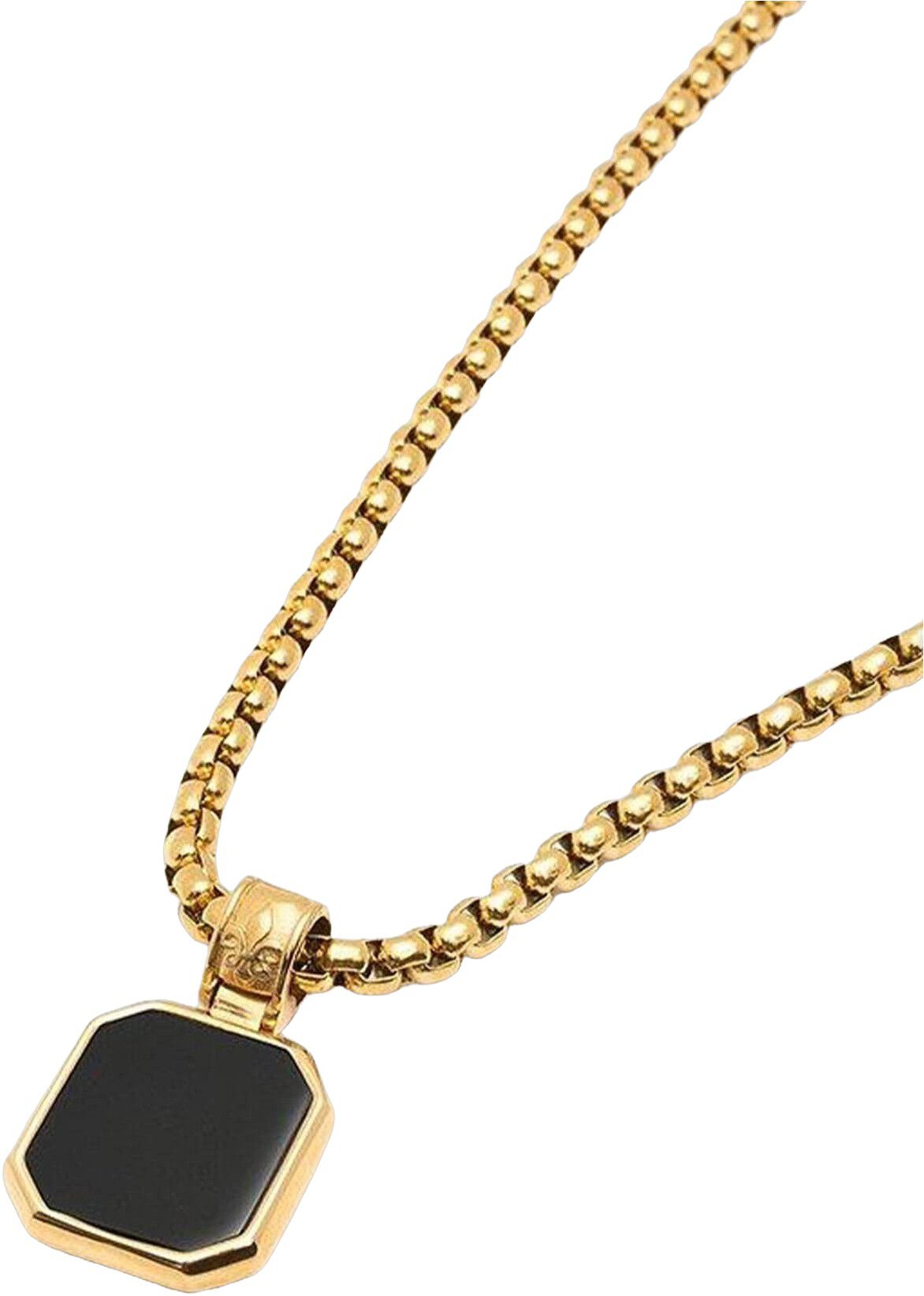 Gold Necklace with Square Onyx Pendant