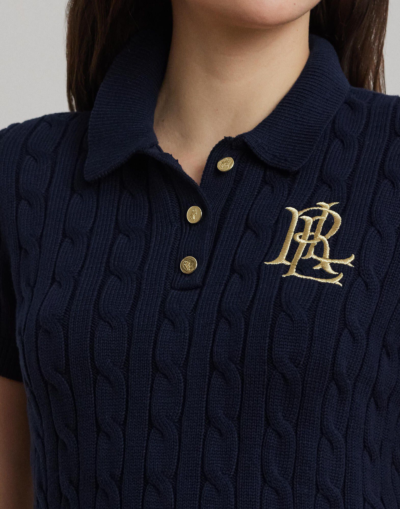 Cable-Knit Cotton Polo Sweater