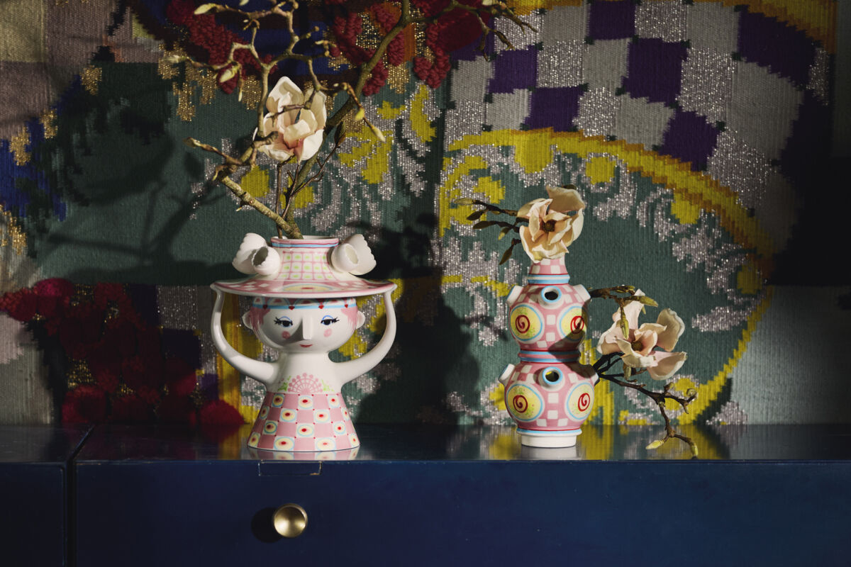 Lady with hat Vase H50 cm pink