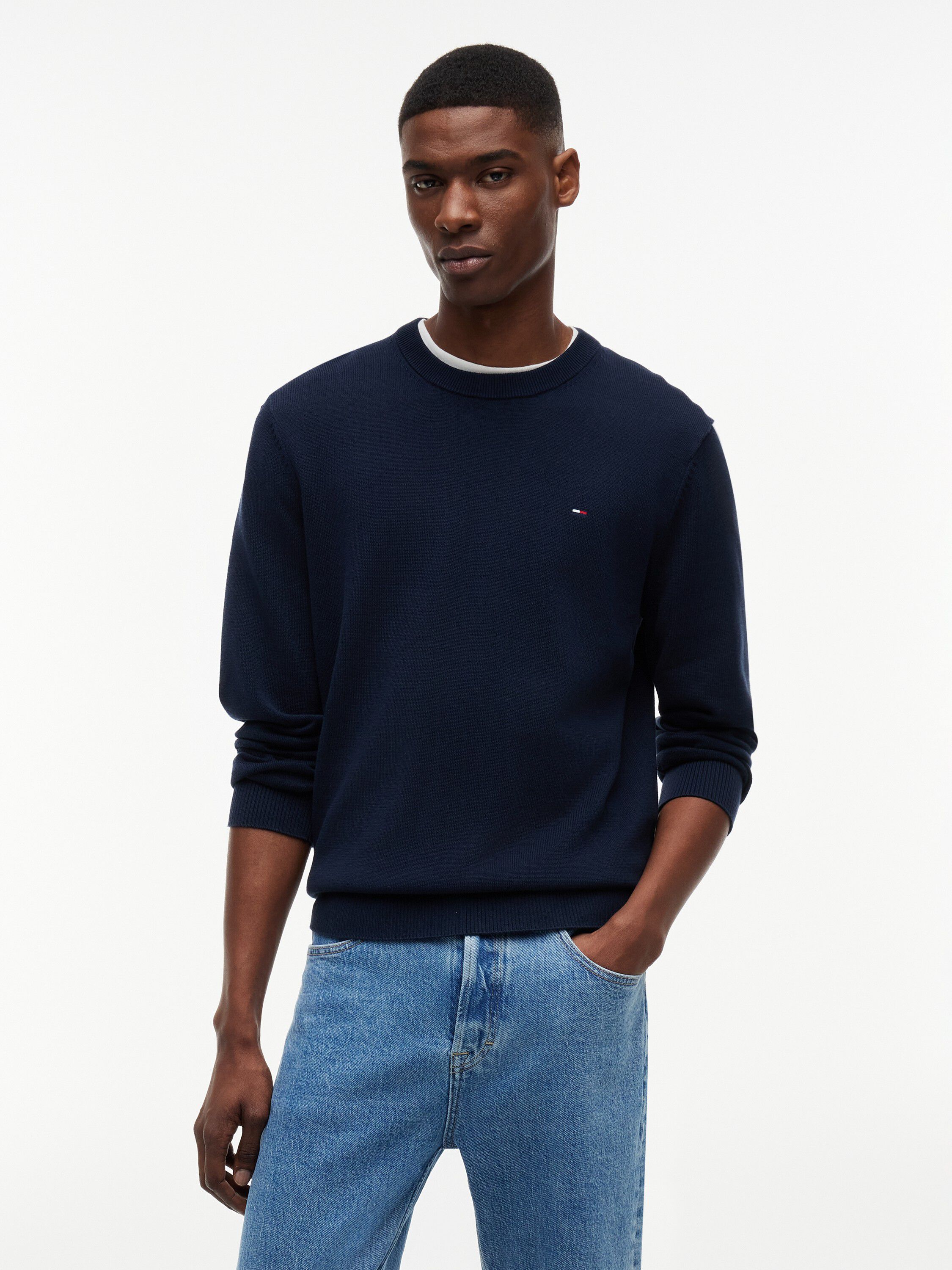 Tommy Flag Embroidery Lightweight Slim Jumper