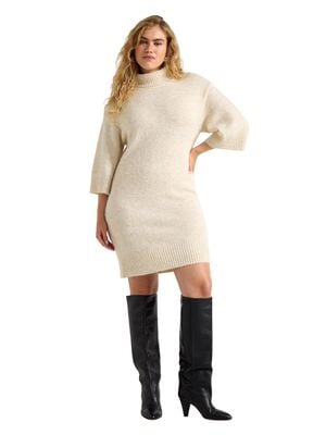 Strikket minikjole med korte &aelig;rmer