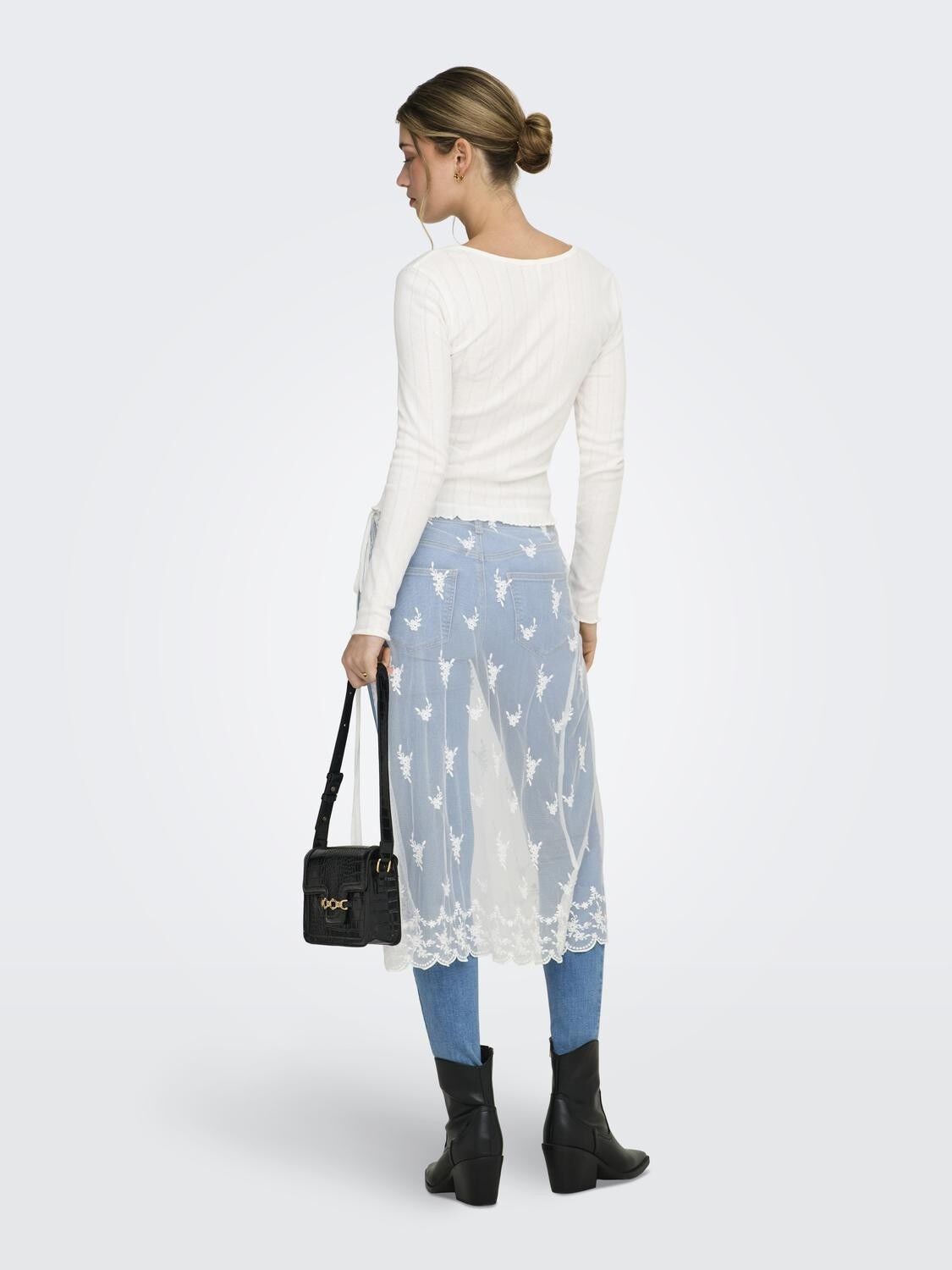 Onlsafea Midi Mesh Lace Tie Skirt Wvn