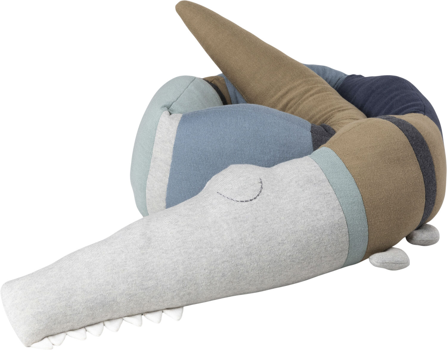 Strikket pude, Sleepy Croc, dusty blue mix