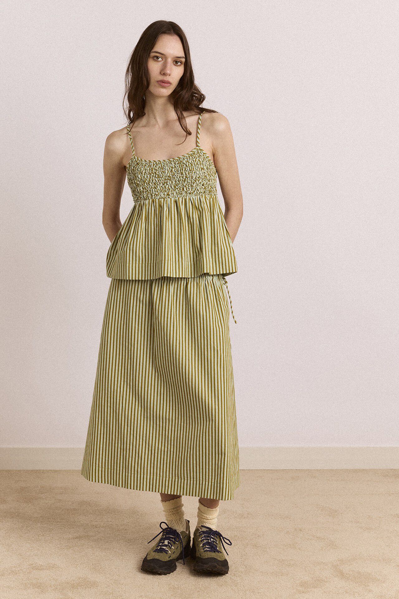 CASPIA VOLUME MIDI SKIRT - BASIL STRIPE