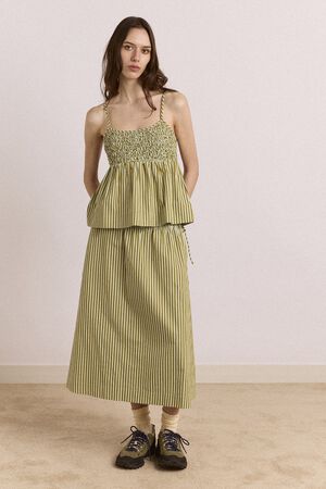 CASPIA VOLUME MIDI SKIRT - BASIL STRIPE