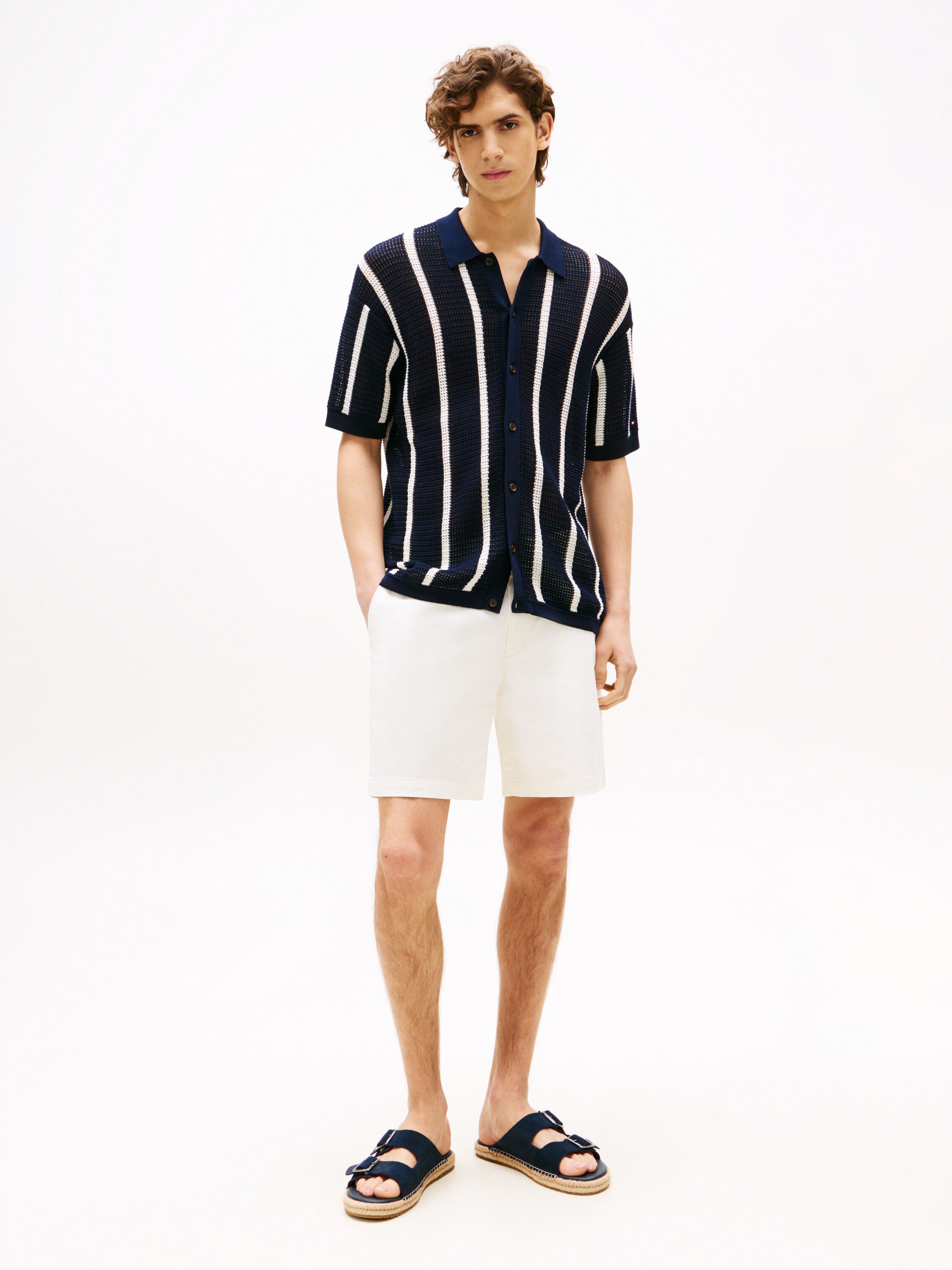 VERTICAL STRIPE OPEN KNIT SHIRT