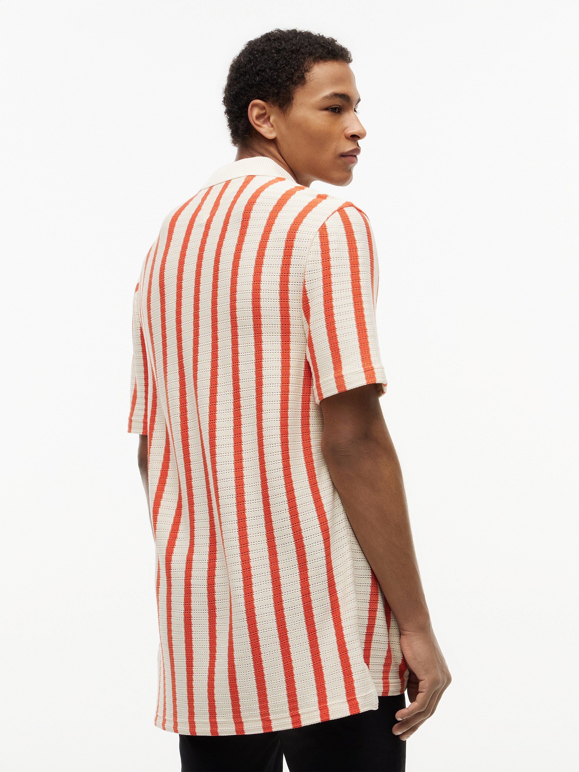 Relaxed Fit Open Knit Polo Shirt