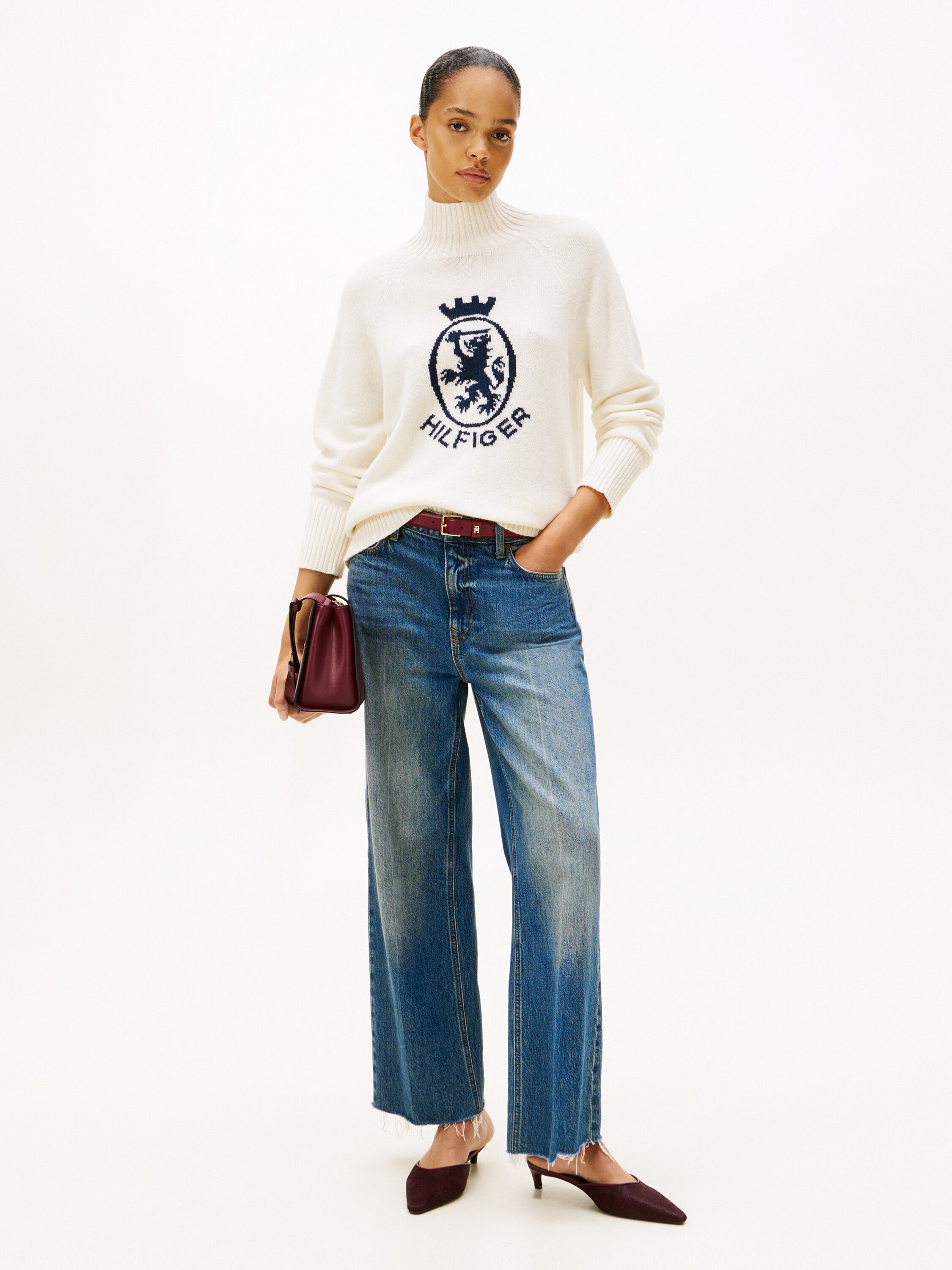 WOOL BLEND GRAPHIC MOCK-NK SWT