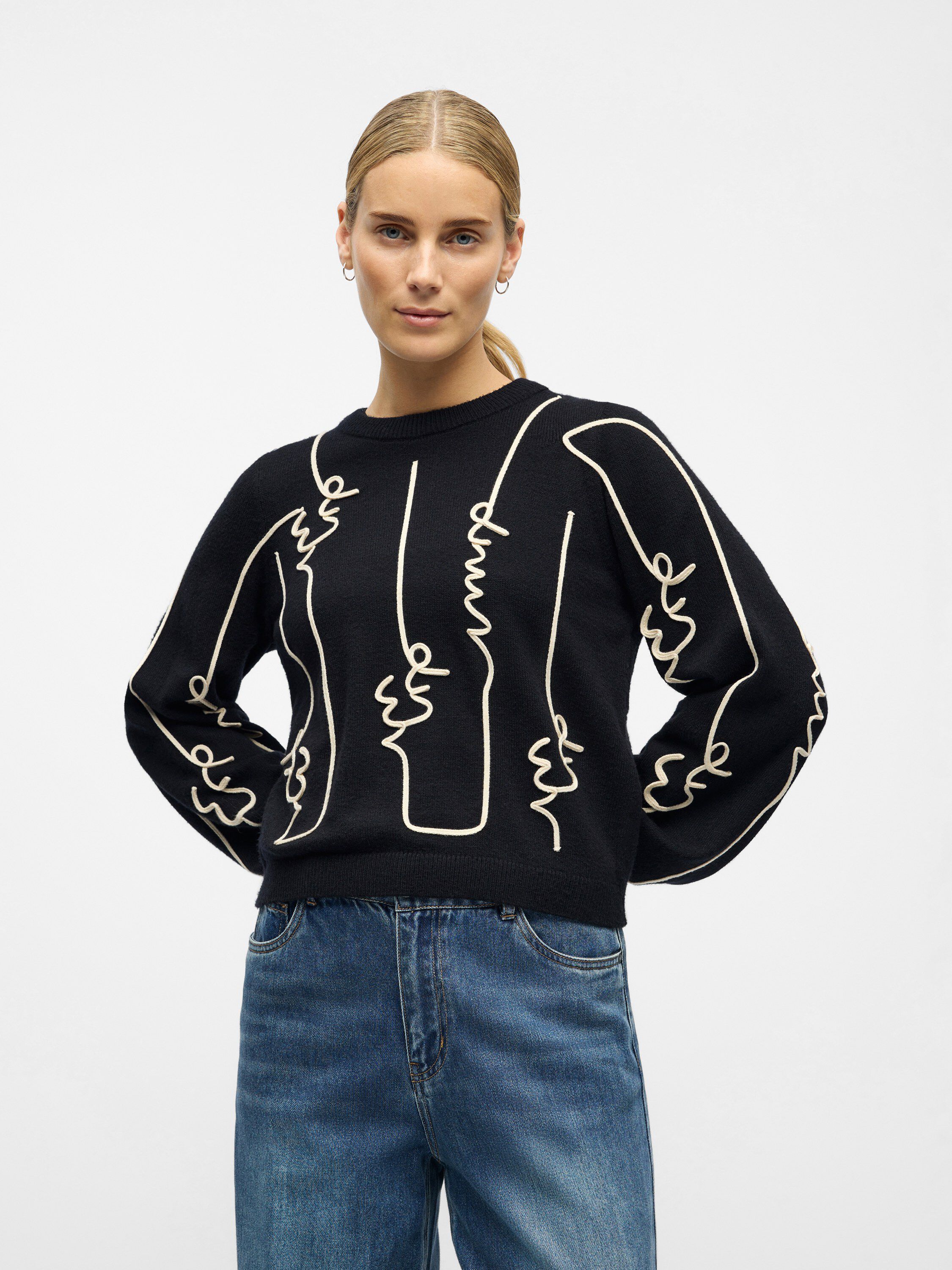 OBJTHESS VERI LS KNIT EMB PULLOVER