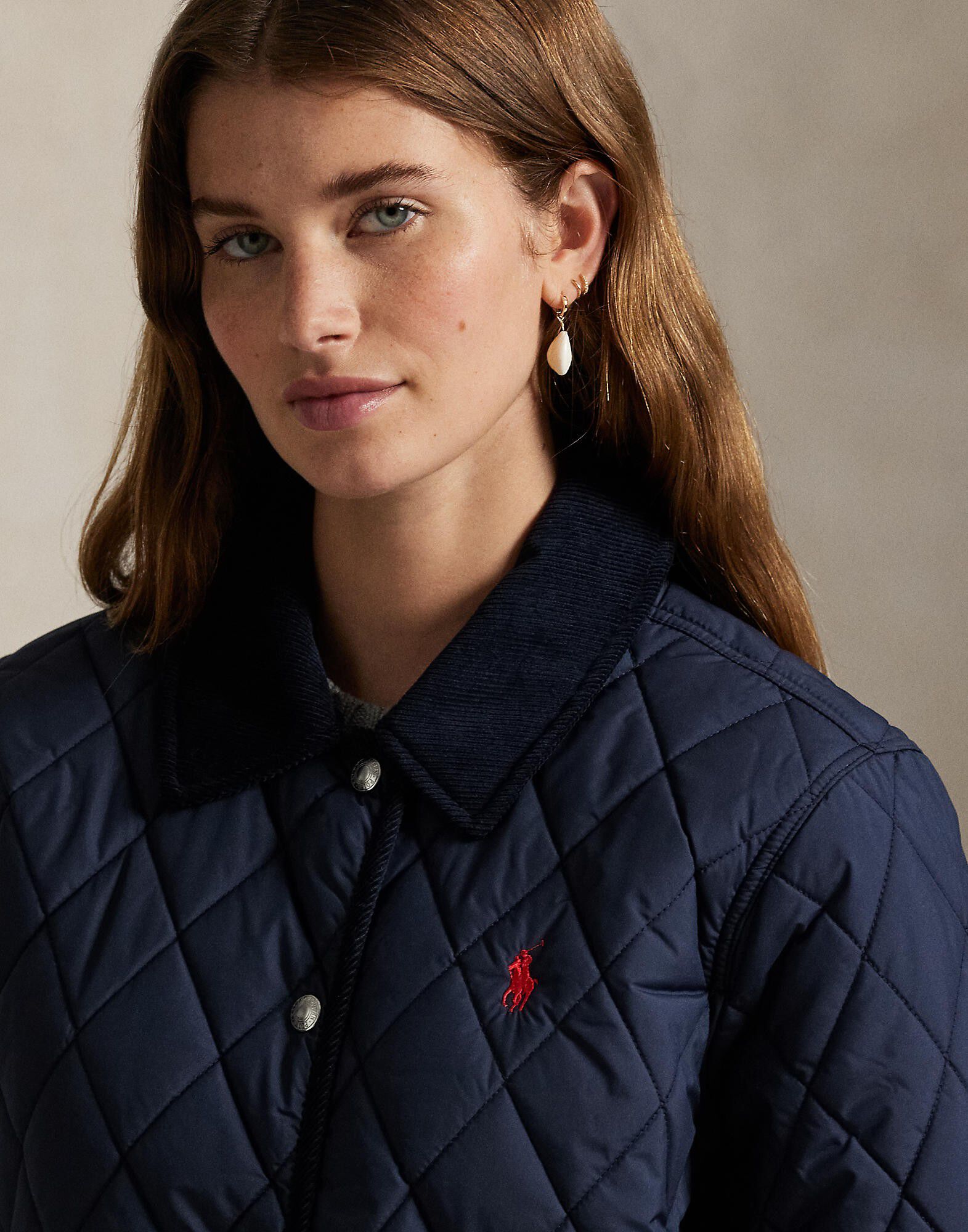 Corduroy-Trim Quilted Barn Jacket