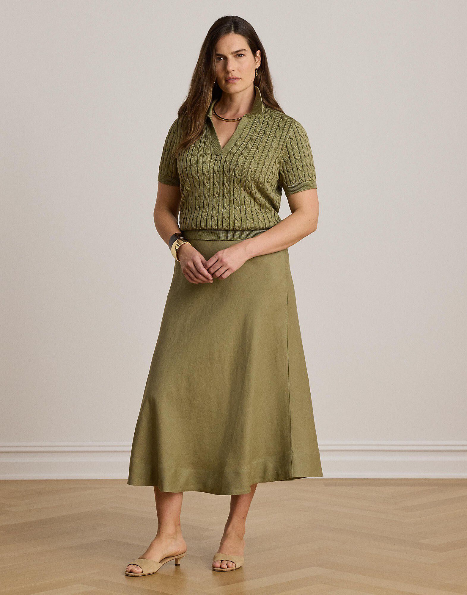 Cable Cotton-Blend Short-Sleeve Sweater