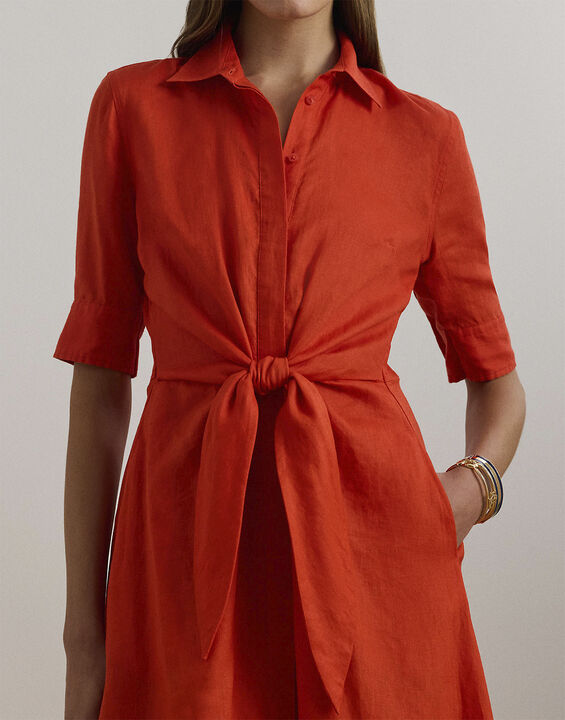Tie-Front Linen Shirtdress