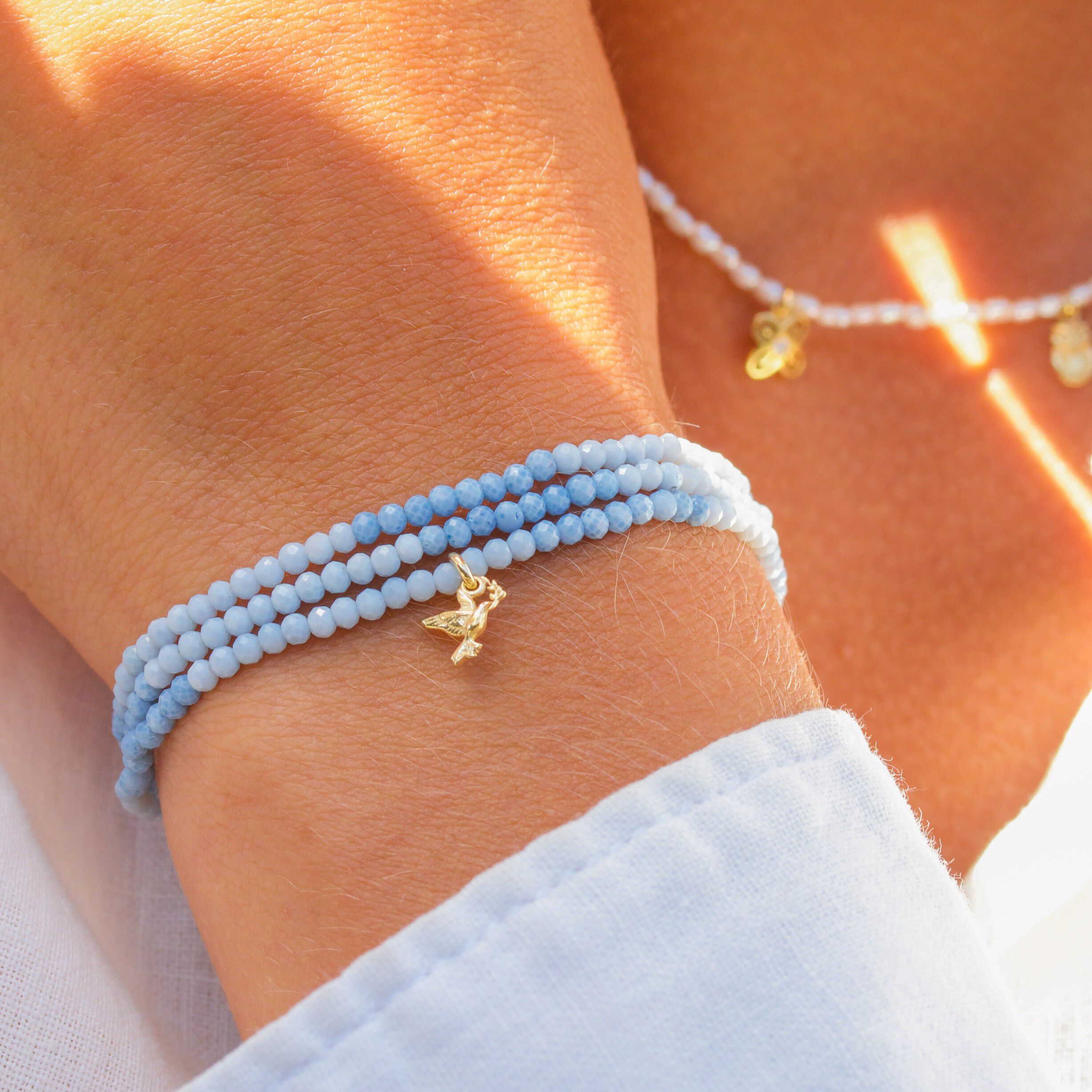 Peace Blue Wrap Pearl Bracelet and Necklace