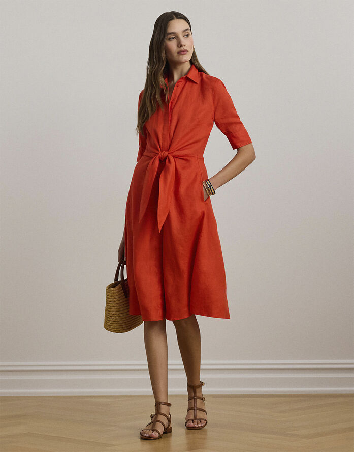 Tie-Front Linen Shirtdress