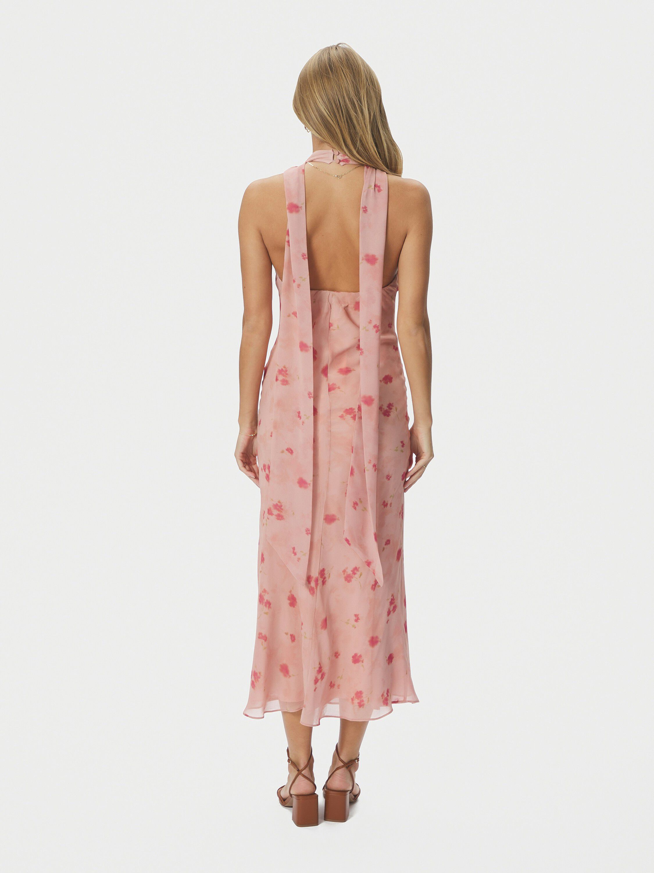 Fiona Blurred Flower Halter Neck Dr