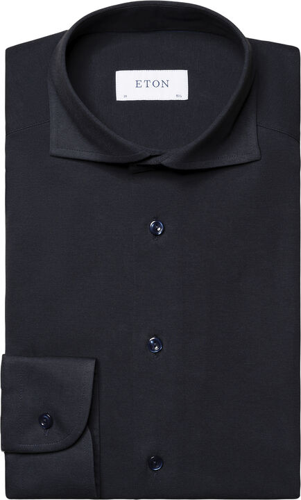 Slim Fit Navy Blue Solid Four-Flex Stretch Shirt