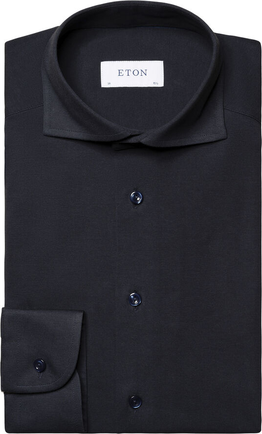 Slim Fit Navy Blue Solid Four-Flex Stretch Shirt
