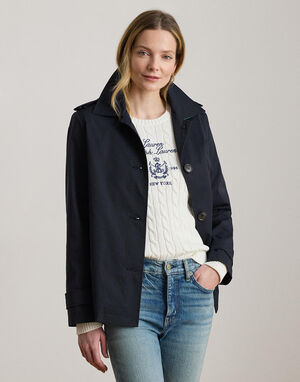 Embroidered-Crest Twill Trench Coat