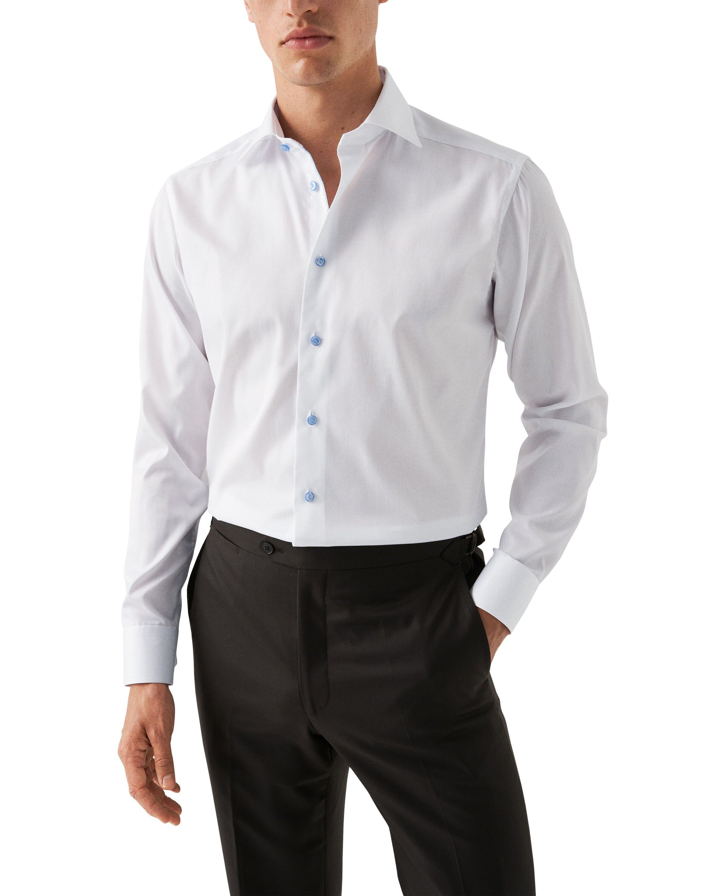 White Twill Shirt Blue Details - Contemporary Fit